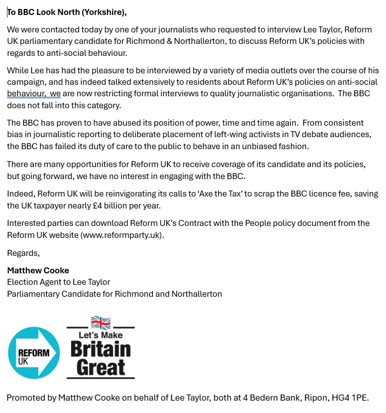 Letter to BBC North
